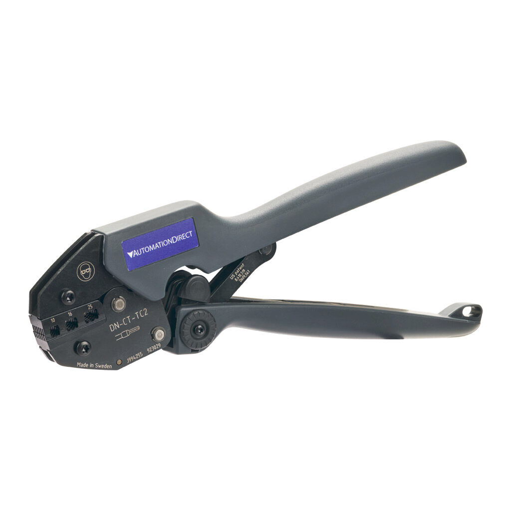 DN-CT-TC2 - AutomationDirect wire crimping tool, trapezoidal profile, 6-4 AWG capacity, compatible with insulated and non-insulated wire ferrules.