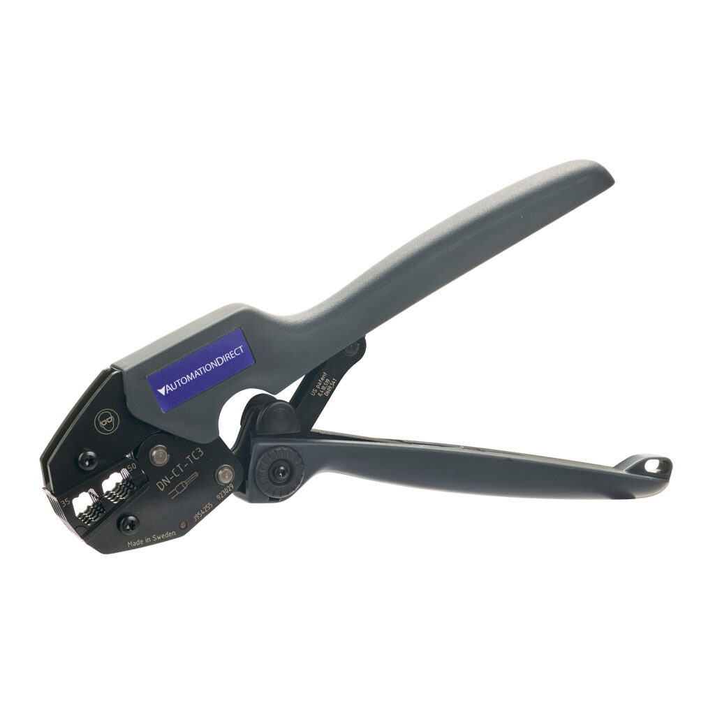 DN-CT-TC3 - AutomationDirect wire crimping tool, trapezoidal profile, 2-0 AWG capacity, compatible with insulated and non-insulated wire ferrules.