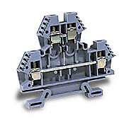 DN-D10DR-A - DINnector screw double-level feedthrough terminal block, connected between levels and diode, accepts wire size 24-10 AWG, gray, 30A, 35mm DIN rail mount, 100kA SCCR. Package of 50. For use with jumpers DN-24J4Y, DN-2J4Y and DN-3J4Y.