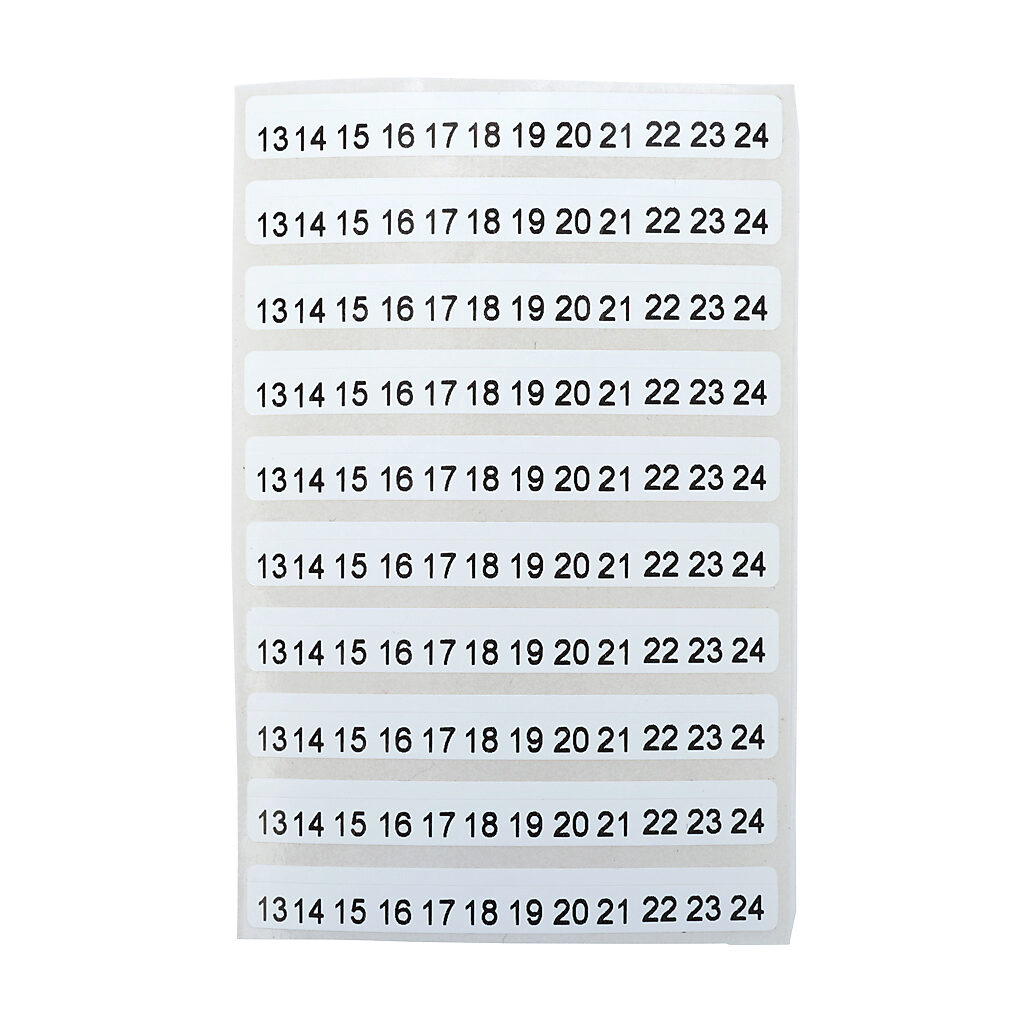 DN-EMLBL3 - DINnector pin label sheet, numbered 13-24. Package of 100. For use with plug-in type terminal blocks. Can be used on DN-EMPEG1.