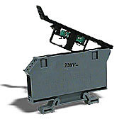 DN-F6L220 - DINnector screw circuit protection terminal block, blown fuse indicator, accepts wire size 20-6 AWG, gray, 30A, 220 VAC/VDC LED indicator(s), 35mm DIN rail mount, 10kA SCCR. Package of 10. For use with ABC, AGC, MDA and MDL series fuses.
