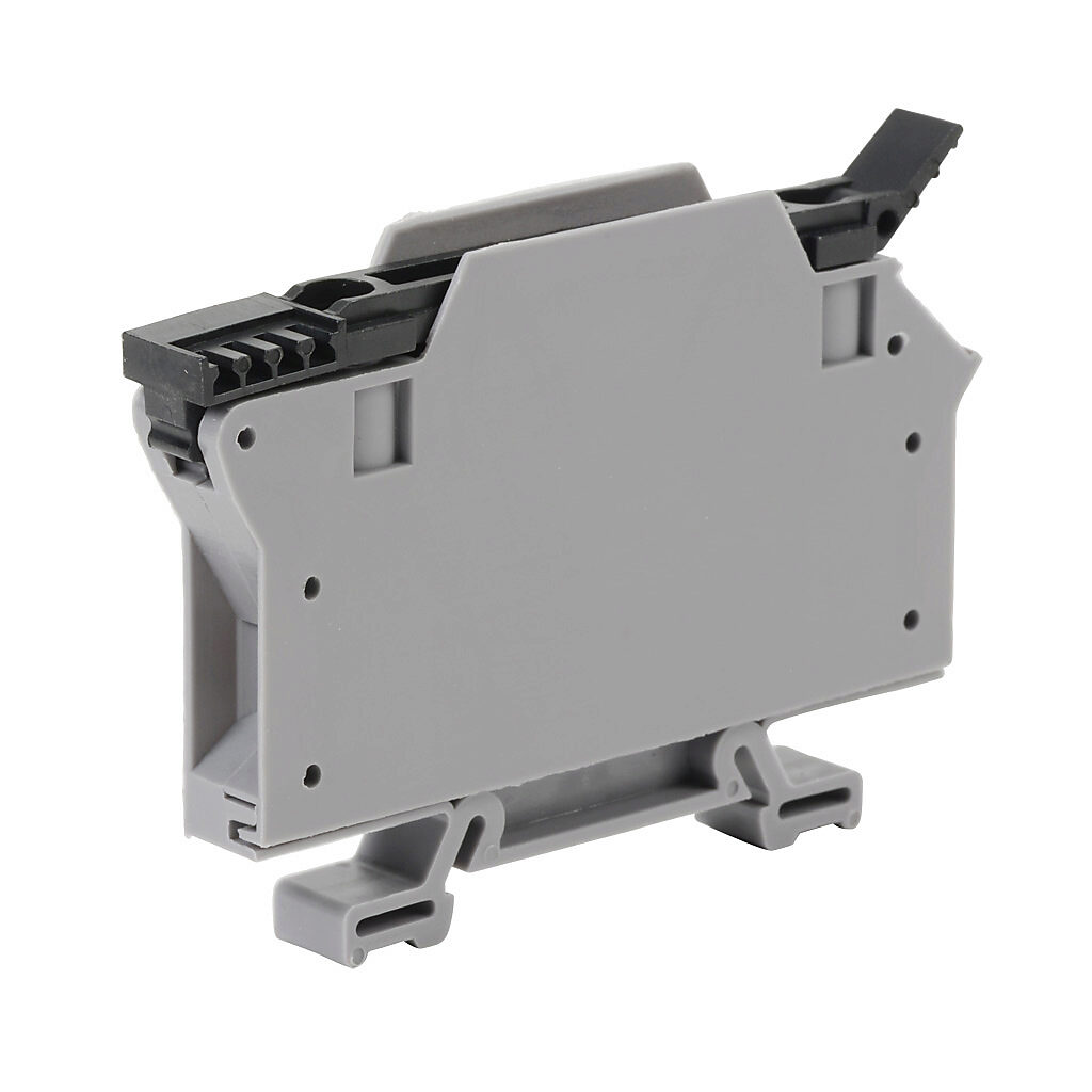 DN-F6MN - DINnector screw circuit protection terminal block, accepts wire size 20-6 AWG, gray, 30A, 35mm DIN rail mount, 10kA SCCR. Package of 7. For use with ABC, AGC, MDA and MDL series fuses.