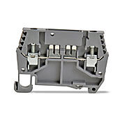 DN-FE2-5 - DINnector screw circuit protection terminal block, accepts wire size 24-12 AWG, gray. Package of 5. 20A when used as a disconnect; 10A when used with a DN-SUPP-nn.