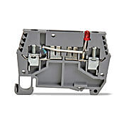 DN-FE2L12 - DINnector screw circuit protection terminal block, accepts wire size 24-12 AWG, gray, 12 VAC/VDC LED indicator(s). Package of 50. 20A when used as a disconnect; 10A when used with a DN-SUPP-nn.