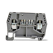 DN-FE4 - DINnector screw circuit protection terminal block, accepts wire size 24-10 AWG, gray. Package of 50. 25A when used as a disconnect; 10A when used with a DN-SUPP-nn.