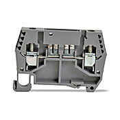 DN-FE4-5 - DINnector screw circuit protection terminal block, accepts wire size 24-10 AWG, gray. Package of 5. 25A when used as a disconnect; 10A when used with a DN-SUPP-nn.