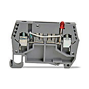 DN-FE4L12-5 - DINnector screw circuit protection terminal block, accepts wire size 24-10 AWG, gray, 12 VAC/VDC LED indicator(s). Package of 5. 25A when used as a disconnect; 10A when used with a DN-SUPP-nn.