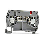 DN-FE4L24-5 - DINnector screw circuit protection terminal block, accepts wire size 24-10 AWG, gray, 24 VAC/VDC LED indicator(s). Package of 5. 25A when used as a disconnect; 10A when used with a DN-SUPP-nn.