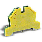 DN-G1/0 - DINnector screw grounding terminal block, single-level, accepts wire size 14-1/0 AWG, yellow/green, 35mm DIN rail mount. Package of 25.