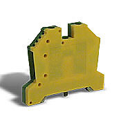 DN-G8-10 - DINnector screw grounding terminal block, single-level, accepts wire size 22-8 AWG, yellow/green, 35mm DIN rail mount. Package of 10.