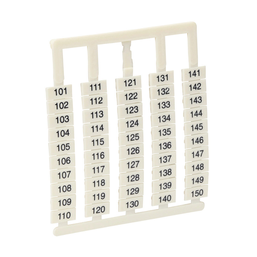 DN-L150 - DINnector marking tag, 6 x 12mm, numbered 101-150 (10 of each number). Package of 500. For use with DN-T10-A, DN-D10-A, DN-T8 or DN-F6 series terminal block.