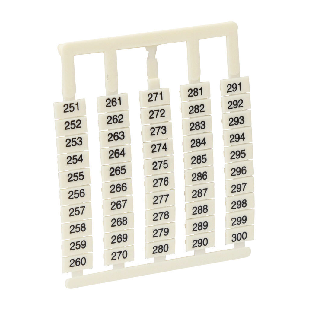 DN-L300 - DINnector marking tag, 6 x 12mm, numbered 251-300 (10 of each number). Package of 500. For use with DN-T10-A, DN-D10-A, DN-T8 or DN-F6 series terminal block.