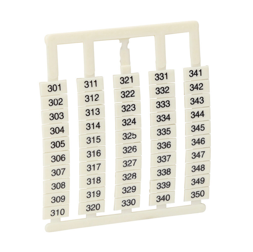 DN-L350 - DINnector marking tag, 6 x 12mm, numbered 301-350 (10 of each number). Package of 500. For use with DN-T10-A, DN-D10-A, DN-T8 or DN-F6 series terminal block.