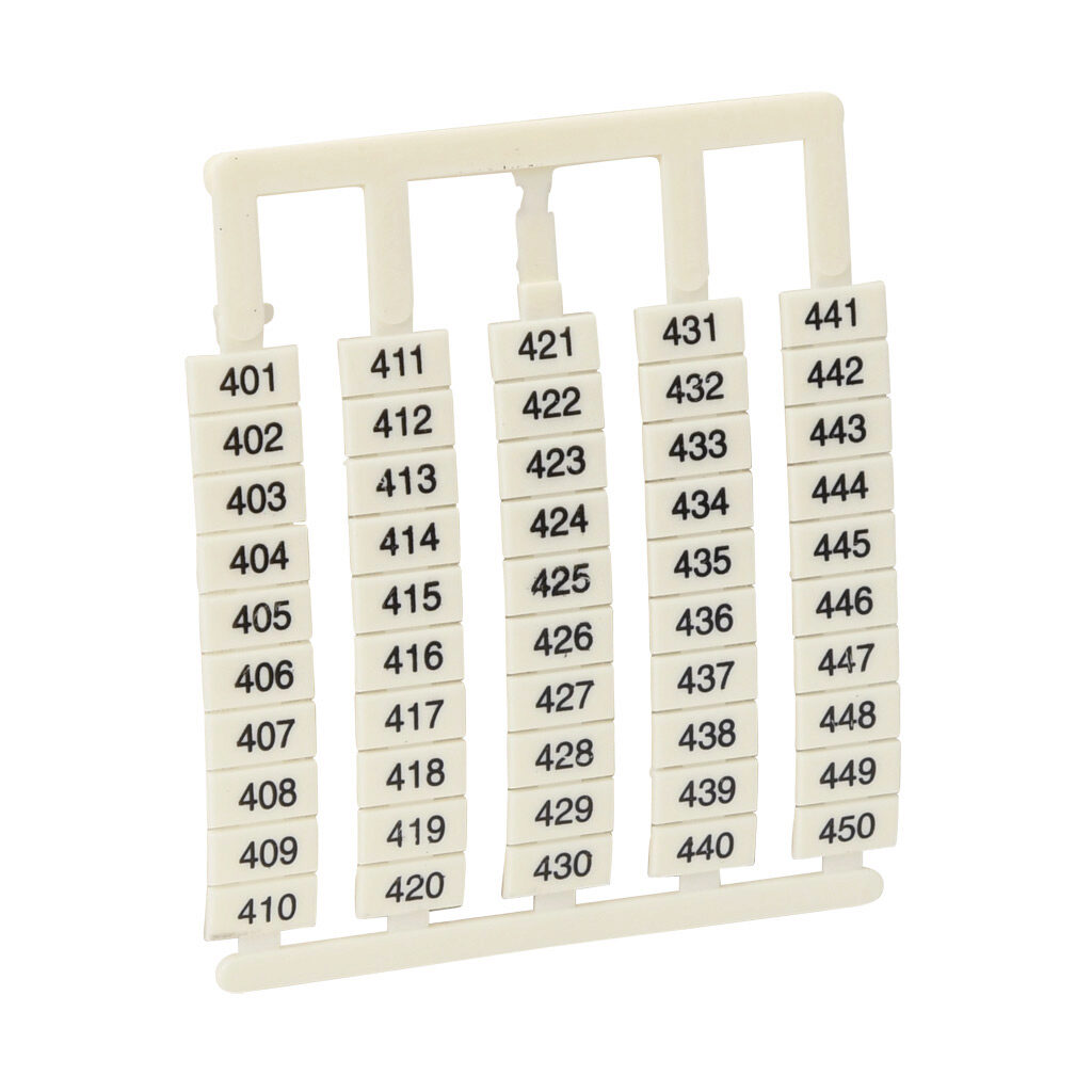 DN-L450 - DINnector marking tag, 6 x 12mm, numbered 401-450 (10 of each number). Package of 500. For use with DN-T10-A, DN-D10-A, DN-T8 or DN-F6 series terminal block.