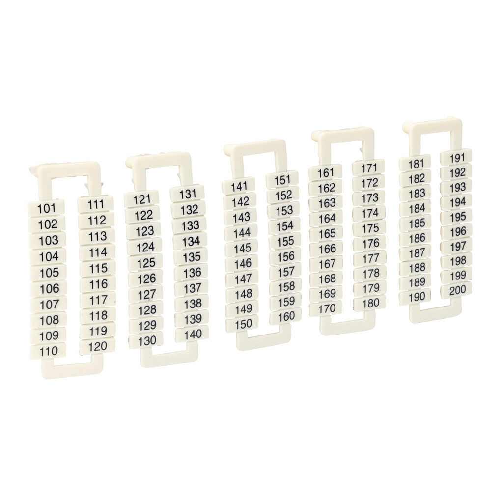 DN-LA200 - DINnector marking tag, 5 x 12mm, numbered 101-200 (5 of each number). Package of 500. For use with DN-T12-A series terminal block.