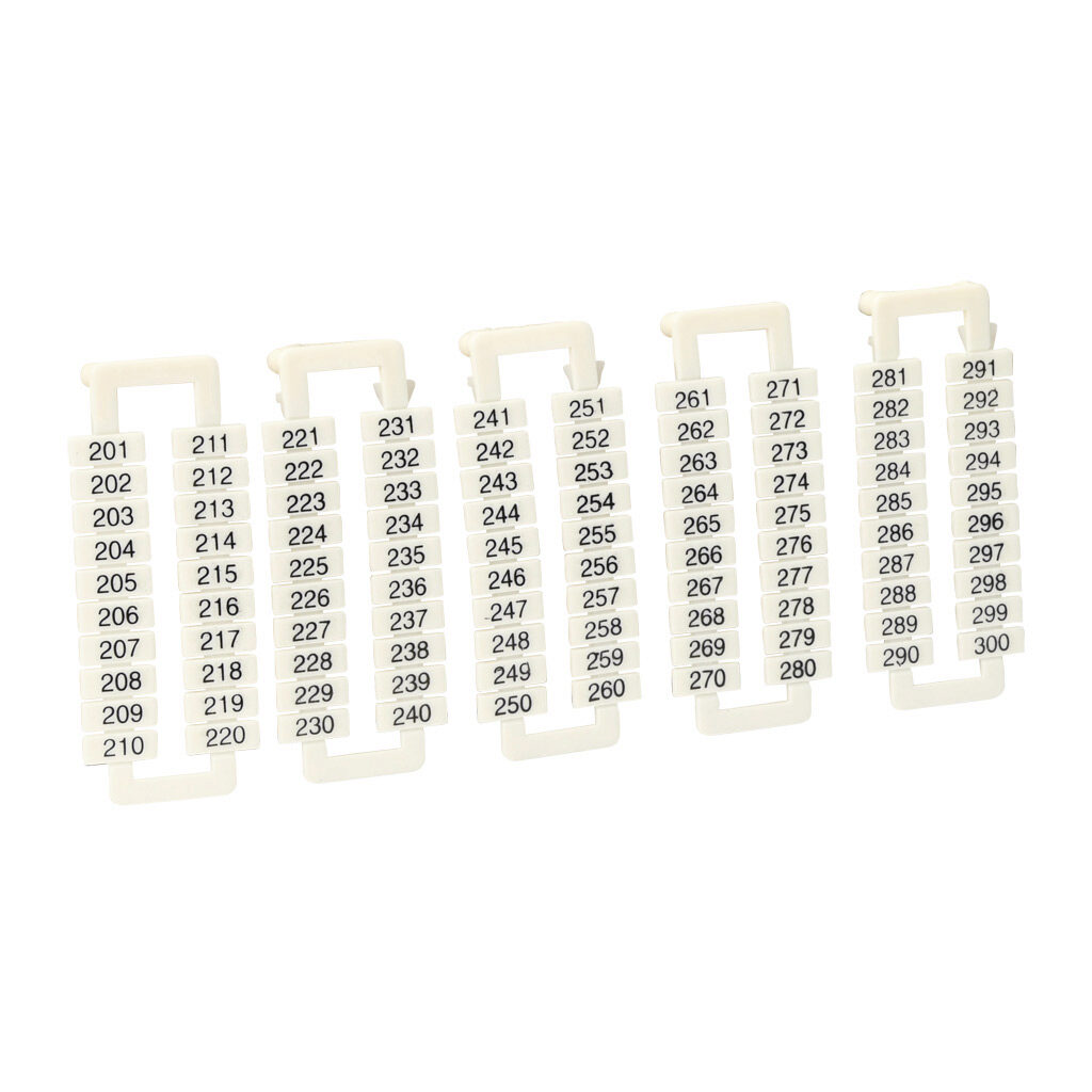 DN-LA300 - DINnector marking tag, 5 x 12mm, numbered 201-300 (5 of each number). Package of 500. For use with DN-T12-A series terminal block.