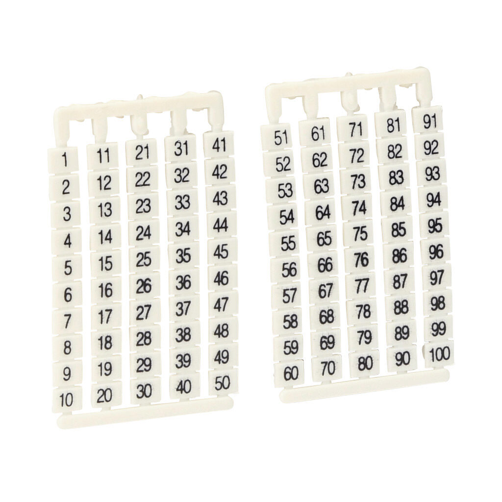 DN-LAT100-A - DINnector marking tag, 5 x 6mm, numbered 1-100 (5 of each number). Package of 500. For use with DN-TL14-A, DN-TL14S-A, DN-TL14SLP-A or DN-14SLN-A series terminal block.