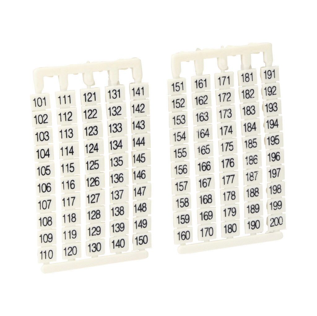 DN-LAT200-A - DINnector marking tag, 5 x 6mm, numbered 101-200 (5 of each number). Package of 500. For use with DN-TL14-A, DN-TL14S-A, DN-TL14SLP-A or DN-14SLN-A series terminal block.