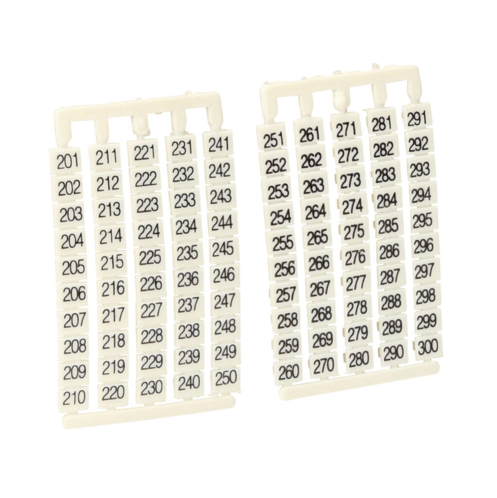 DN-LAT300-A - DINnector marking tag, 5 x 6mm, numbered 201-300 (5 of each number). Package of 500. For use with DN-TL14-A, DN-TL14S-A, DN-TL14SLP-A or DN-14SLN-A series terminal block.
