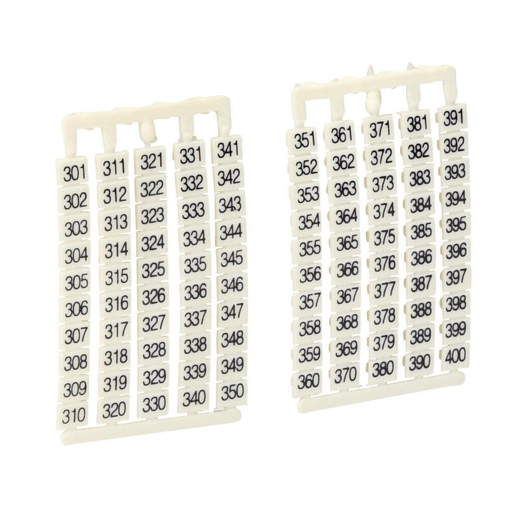 DN-LAT400-A - DINnector marking tag, 5 x 6mm, numbered 301-400 (5 of each number). Package of 500. For use with DN-TL14-A, DN-TL14S-A, DN-TL14SLP-A or DN-14SLN-A series terminal block.