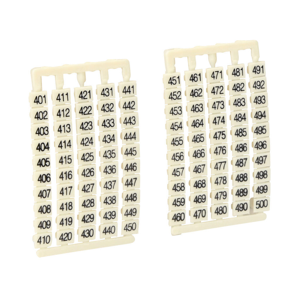 DN-LAT500-A - DINnector marking tag, 5 x 6mm, numbered 401-500 (5 of each number). Package of 500. For use with DN-TL14-A, DN-TL14S-A, DN-TL14SLP-A or DN-14SLN-A series terminal block.