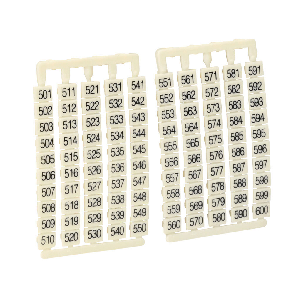 DN-LAT600-A - DINnector marking tag, 5 x 6mm, numbered 501-600 (5 of each number). Package of 500. For use with DN-TL14-A, DN-TL14S-A, DN-TL14SLP-A or DN-14SLN-A series terminal block.