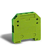DN-MG10 - DINnector screw mini grounding terminal block, single-level, accepts wire size 24-10 AWG, yellow/green, 15mm DIN rail mount. Package of 20.