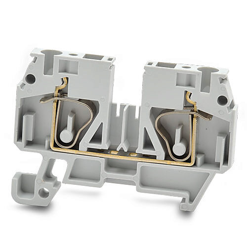 DN-Q10-A - DINnector screwless single-level feedthrough terminal block, accepts wire size 24-10 AWG, gray, 30A, 35mm DIN rail mount, 10kA SCCR. Package of 50. For use with jumpers DN-24J4Y, DN-2J4Y and DN-3J4Y.
