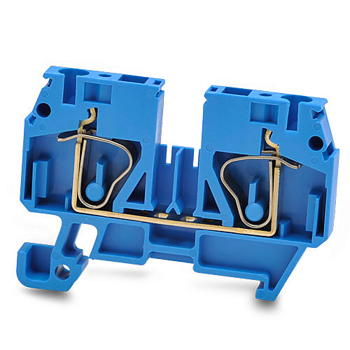 DN-Q10B-A - DINnector screwless single-level feedthrough terminal block, accepts wire size 24-10 AWG, blue, 30A, 35mm DIN rail mount, 10kA SCCR. Package of 50. For use with jumpers DN-24J4Y, DN-2J4Y and DN-3J4Y.