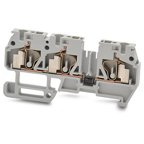 DN-Q12-1-2DR-A - DINnector screwless common point single-level feedthrough terminal block, diode, accepts wire size 24-12 AWG, gray, 20A, 35mm DIN rail mount, 10kA SCCR. Package of 10. For use with jumpers DN-24J2Y, DN-2J2Y or DN-3J2Y.