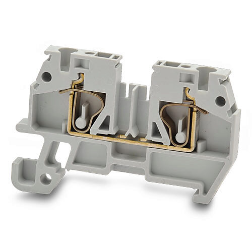 DN-Q12-A - DINnector screwless single-level feedthrough terminal block, accepts wire size 24-12 AWG, gray, 20A, 35mm DIN rail mount, 10kA SCCR. Package of 50. For use with jumpers DN-24J2Y, DN-2J2Y or DN-3J2Y.