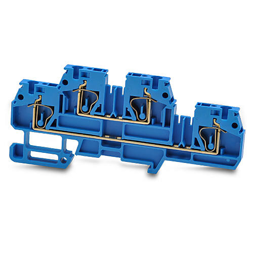 DN-QD12B-A - DINnector screwless double-level feedthrough terminal block, accepts wire size 24-12 AWG, blue, 20A, 35mm DIN rail mount, 10kA SCCR. Package of 25. For use with jumpers DN-24J2Y, DN-2J2Y or DN-3J2Y.