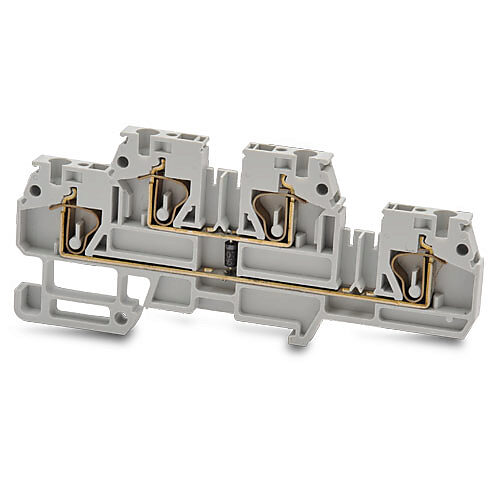 DN-QD12DR-A - DINnector screwless double-level feedthrough terminal block, connected between levels and diode, accepts wire size 24-12 AWG, gray, 20A, 35mm DIN rail mount, 10kA SCCR. Package of 10. For use with jumpers DN-24J2Y, DN-2J2Y or DN-3J2Y.