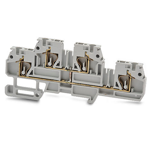 DN-QD12X-A - DINnector screwless double-level feedthrough terminal block, connected between levels, accepts wire size 24-12 AWG, gray, 20A, 35mm DIN rail mount, 10kA SCCR. Package of 10. For use with jumpers DN-24J2Y, DN-2J2Y or DN-3J2Y.
