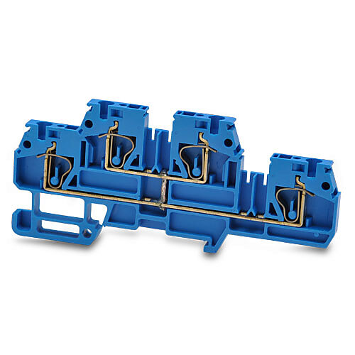 DN-QD12XB-A - DINnector screwless double-level feedthrough terminal block, connected between levels, accepts wire size 24-12 AWG, blue, 20A, 35mm DIN rail mount, 10kA SCCR. Package of 10. For use with jumpers DN-24J2Y, DN-2J2Y or DN-3J2Y.