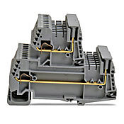 DN-QEMXDV - DINnector screwless plug-in double-level feedthrough terminal block, accepts wire size 24-12 AWG, gray, 12A, 35mm DIN rail mount, 10kA SCCR. Package of 32.