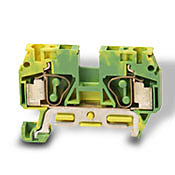 DN-QG8 - DINnector screwless grounding terminal block, single-level, accepts wire size 22-8 AWG, yellow/green, 35mm DIN rail mount. Package of 10.