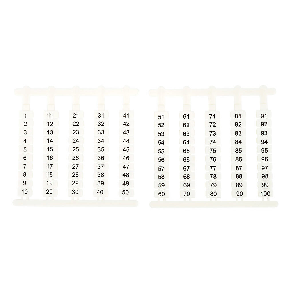 DN-QL100 - DINnector marking tag, 4.7 x 8.4mm, numbered 1-100 (5 of each number). Package of 500. For use with DN-Q series terminal block.
