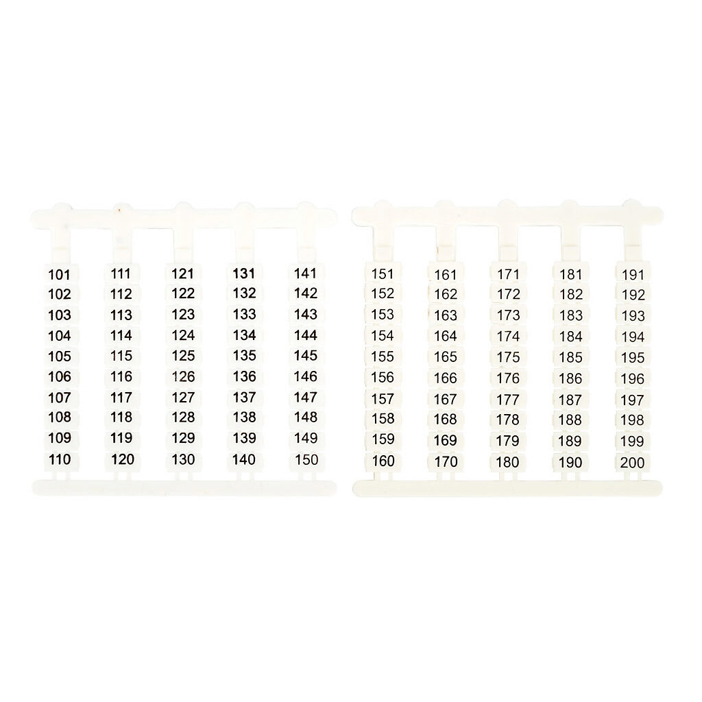 DN-QL200 - DINnector marking tag, 4.7 x 8.4mm, numbered 101-200 (5 of each number). Package of 500. For use with DN-Q series terminal block.