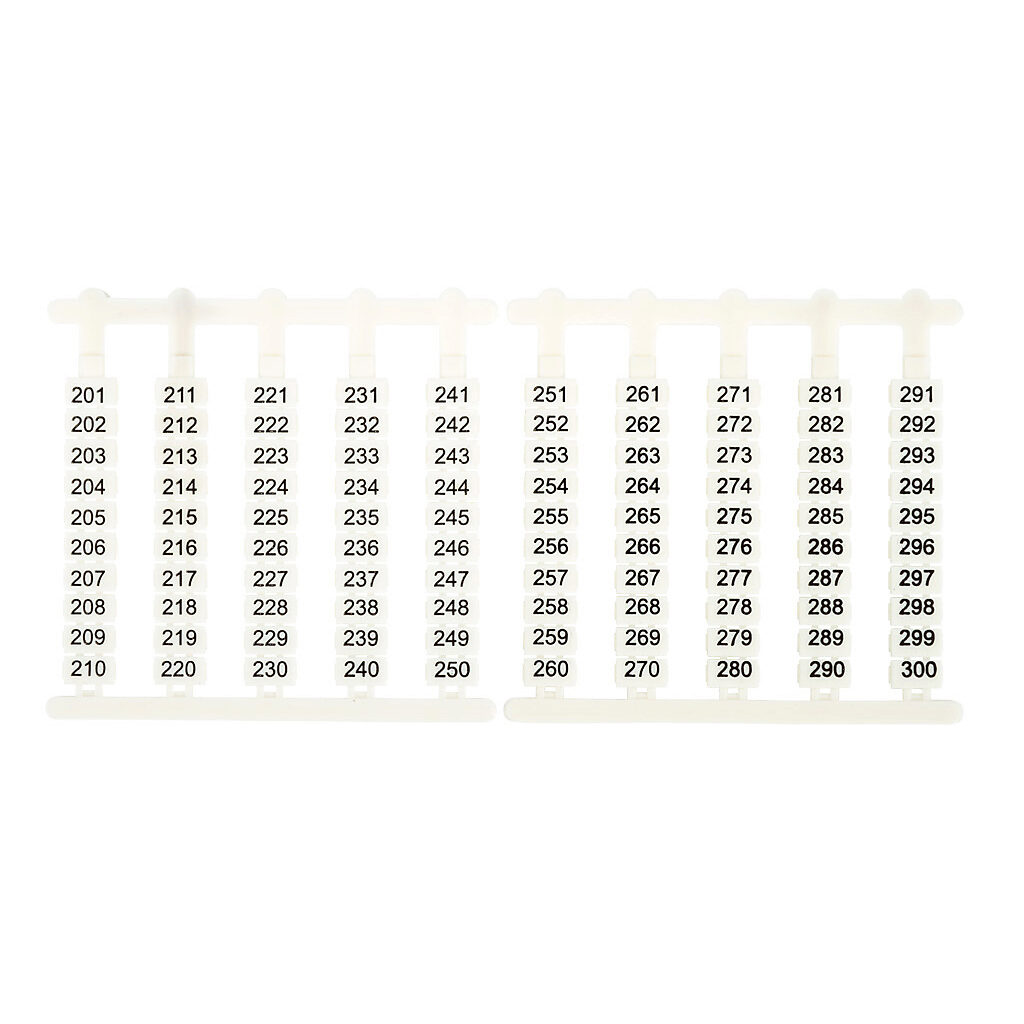 DN-QL300 - DINnector marking tag, 4.7 x 8.4mm, numbered 201-300 (5 of each number). Package of 500. For use with DN-Q series terminal block.