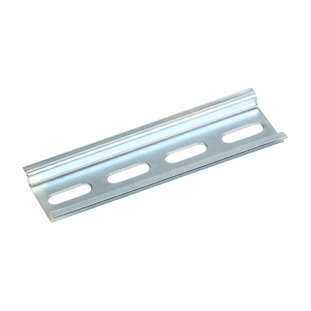 DN-R35S-100-4 - DINnector DIN rail, slotted, 35mm width, 7.5mm height, 100mm (3.94in) length, plated steel. Package of 4.