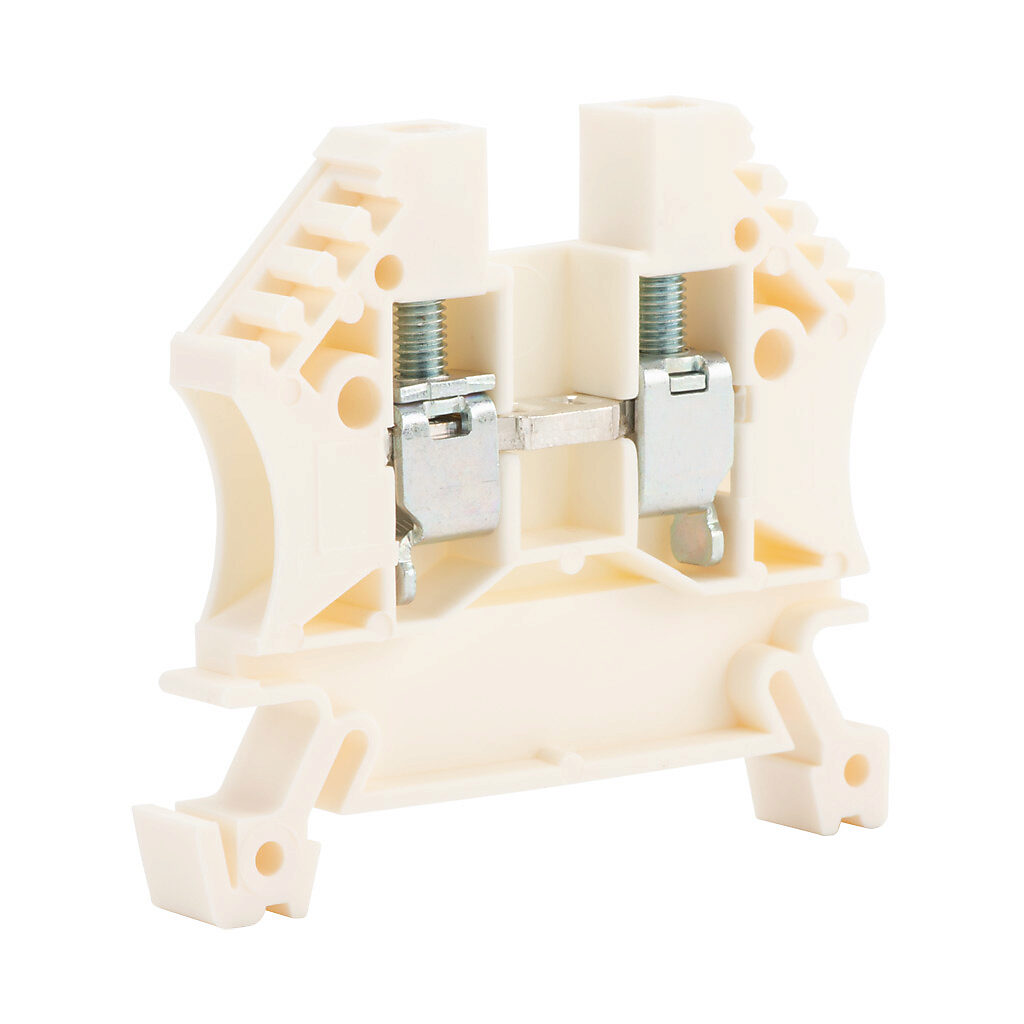DN-T10W-A - DINnector screw single-level feedthrough terminal block, accepts wire size 24-10 AWG, white, 30A, 35mm DIN rail mount, 100kA SCCR. Package of 100. For use with jumpers DN-24J4Y, DN-2J4Y and DN-3J4Y.