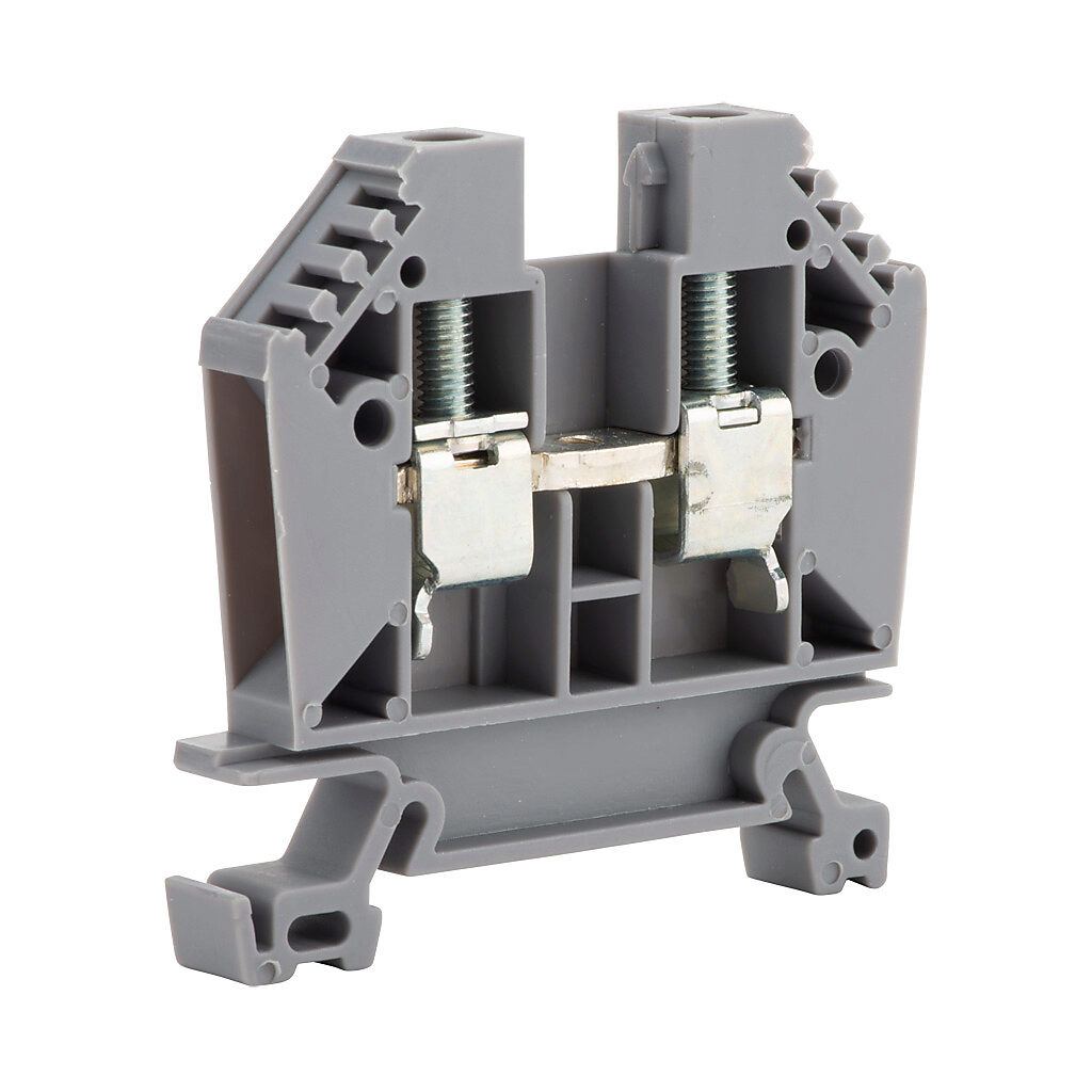 DN-T8 - DINnector screw single-level feedthrough terminal block, accepts wire size 22-8 AWG, gray, 50A, 35mm DIN rail mount, 100kA SCCR. Package of 50.