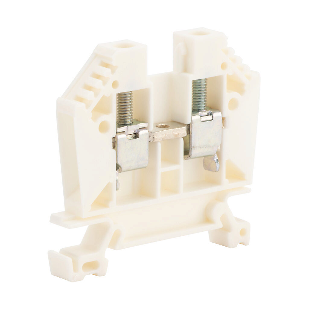 DN-T8W - DINnector screw single-level feedthrough terminal block, accepts wire size 22-8 AWG, white, 50A, 35mm DIN rail mount, 100kA SCCR. Package of 50.