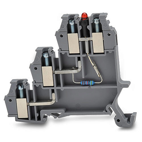 DN-TL14SLP-A - DINnector screw triple-level sensor terminal block, power indicator, accepts wire size 26-14 AWG, gray, 10A, PNP LED indicator(s), 35mm DIN rail mount, 10kA SCCR. Package of 25.