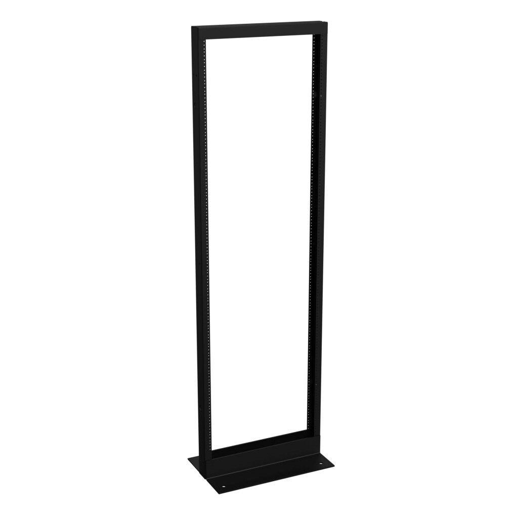 DNRR2377HDWB - Hammond 2-post rack, 44U, 23in rack width, 1500lb capacity, carbon steel, black, powder coat finish.