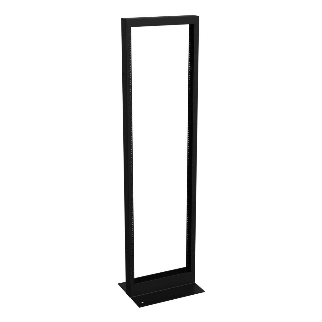 DNRR70HDW - Hammond 2-post rack, 40U, 19in rack width, 1500lb capacity, carbon steel, black, powder coat finish.