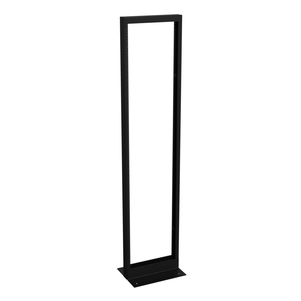 DNRR84HDW - Hammond 2-post rack, 48U, 19in rack width, 1500lb capacity, carbon steel, black, powder coat finish.