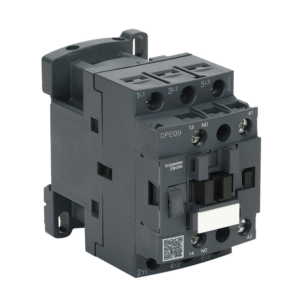 DPE09B7 - Schneider Electric Easy TeSys series IEC contactor, 9A, (3) N.O. power poles, (1) N.O. auxiliary contacts, 24 VAC (50/60Hz) coil voltage.