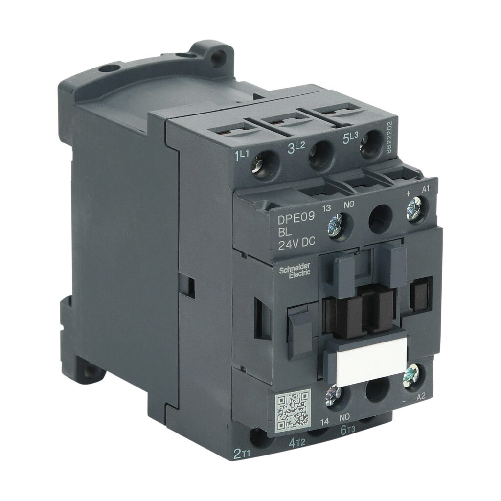 DPE09BL - Schneider Electric Easy TeSys series IEC contactor, 9A, (3) N.O. power poles, (1) N.O. auxiliary contacts, 24 VDC coil voltage.
